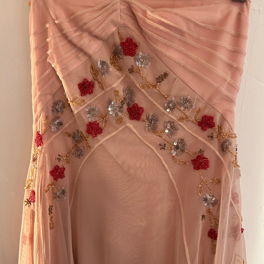 Urban Outfitters Blush Pink Strapless Beaded Evening Dress - Picture 3 of 5